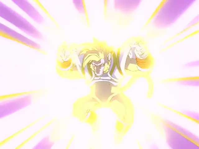 La transformación de Vegeta Baby en Ohzaru dorado en el episodio 35 de Dragon Ball GT