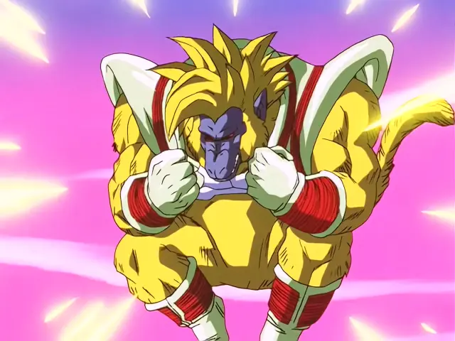 La transformación de Vegeta Baby en Ohzaru dorado en el episodio 35 de Dragon Ball GT