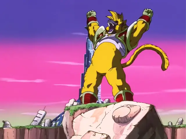La transformación de Vegeta Baby en Ohzaru dorado en el episodio 35 de Dragon Ball GT