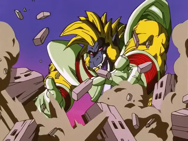 La transformación de Vegeta Baby en Ohzaru dorado en el episodio 35 de Dragon Ball GT