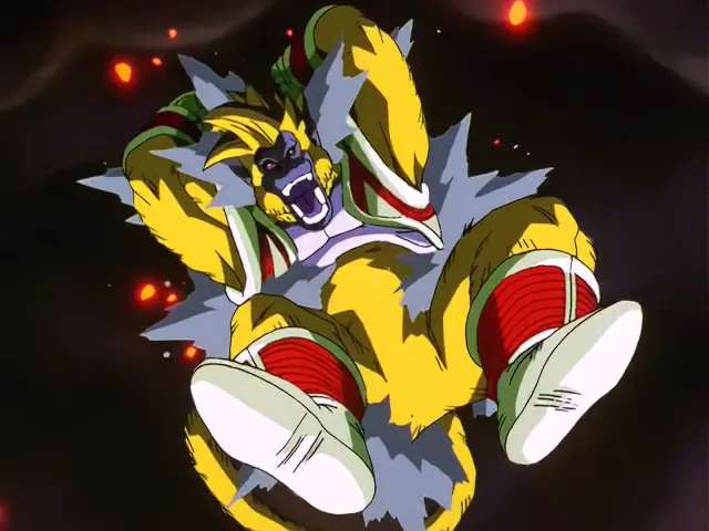 La transformación de Vegeta Baby en Ohzaru dorado en el episodio 35 de Dragon Ball GT