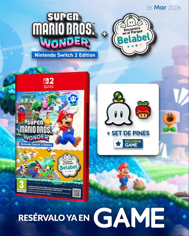 Reserva Super Mario Bros. Wonder - Nintendo Switch 2 Edition en GAME y llévate un set de pines exclusivos de regalo