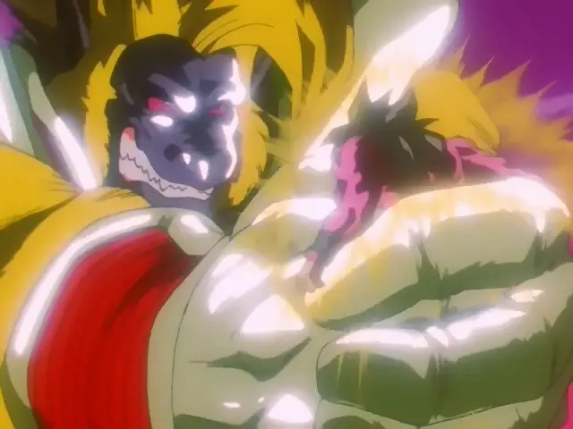 Ohzaru Baby apretando el cuerpo de Goku Super Saiyan 4