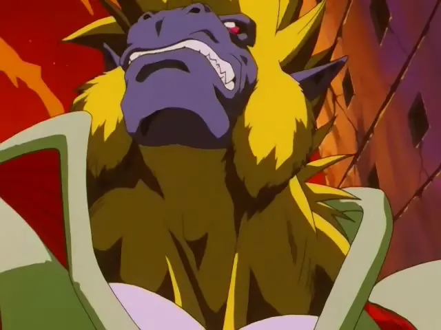 La primera ronda de combate de Goku Super Saiyan 4 contra Ohzaru Baby en Dragon Ball GT