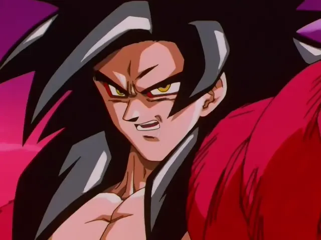 La primera ronda de combate de Goku Super Saiyan 4 contra Ohzaru Baby en Dragon Ball GT