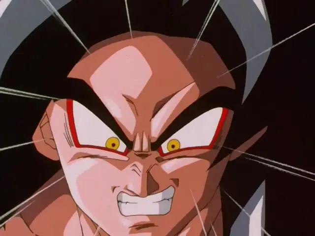 La primera ronda de combate de Goku Super Saiyan 4 contra Ohzaru Baby en Dragon Ball GT