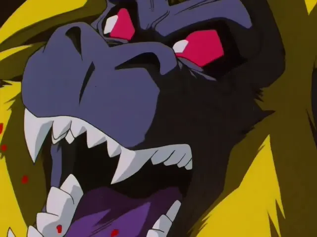 La primera ronda de combate de Goku Super Saiyan 4 contra Ohzaru Baby en Dragon Ball GT
