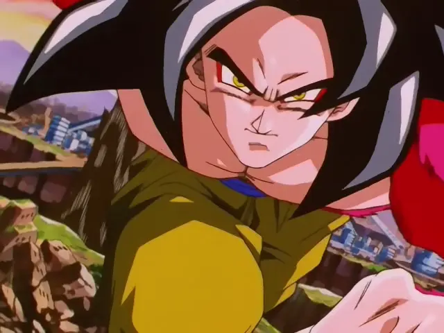 La primera ronda de combate de Goku Super Saiyan 4 contra Ohzaru Baby en Dragon Ball GT