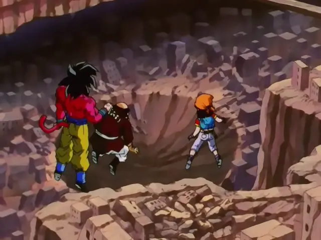 La primera ronda de combate de Goku Super Saiyan 4 contra Ohzaru Baby en Dragon Ball GT