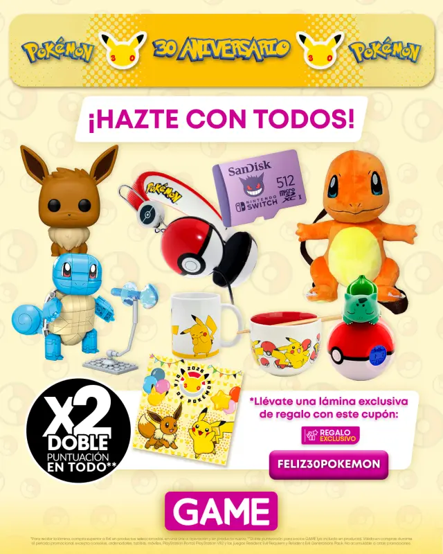Celebra en GAME que Pokémon cumple 30 años y hazte con todas las promociones que te han preparado