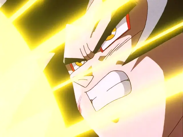 Goku Super Saiyan 4 destroza a Ohzaru Baby y le arranca la cola en Dragon Ball GT