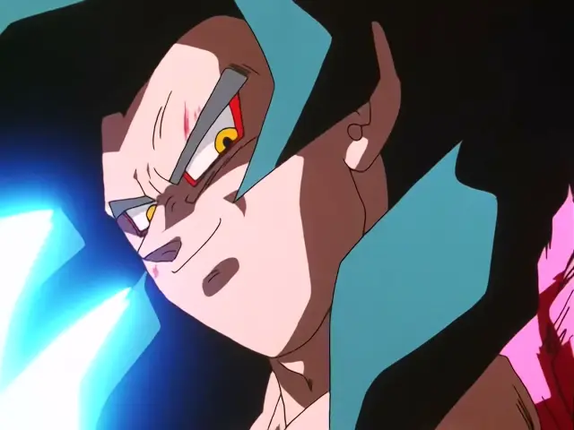 Goku Super Saiyan 4 destroza a Ohzaru Baby y le arranca la cola en Dragon Ball GT