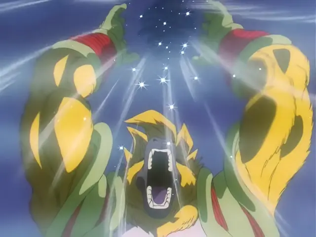 Goku Super Saiyan 4 destroza a Ohzaru Baby y le arranca la cola en Dragon Ball GT