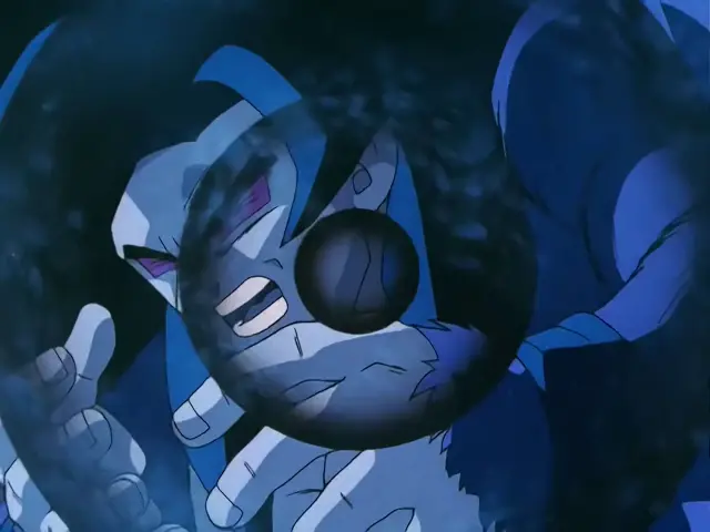 Goku Super Saiyan 4 destroza a Ohzaru Baby y le arranca la cola en Dragon Ball GT