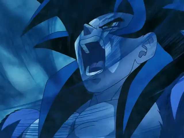 Goku Super Saiyan 4 destroza a Ohzaru Baby y le arranca la cola en Dragon Ball GT