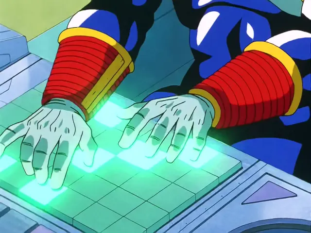 Goku Super Saiyan 4 mata a Baby con un Kame Hame Ha dirigido al sol