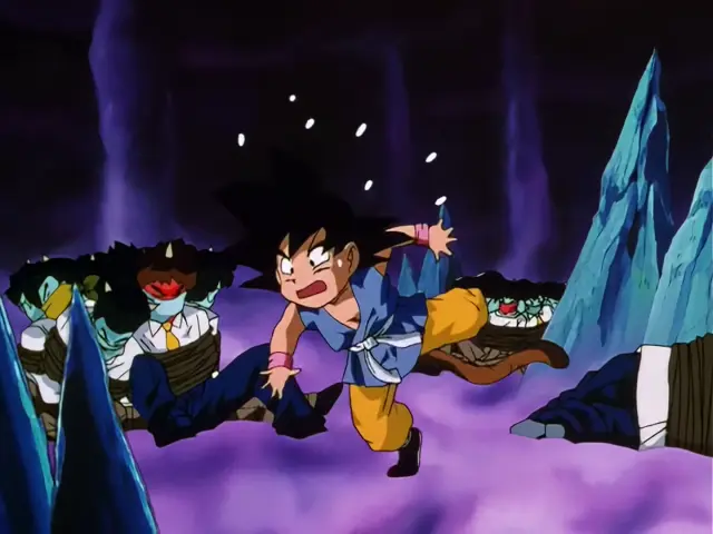 Goku se encuentra con Freezer y Cell en el infierno en Dragon Ball GT