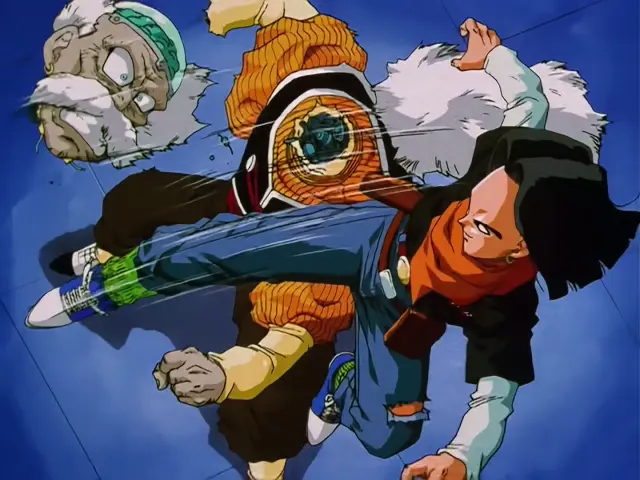 A-17 asesinando al Dr. Gero en una recreación oficial de Dragon Ball GT