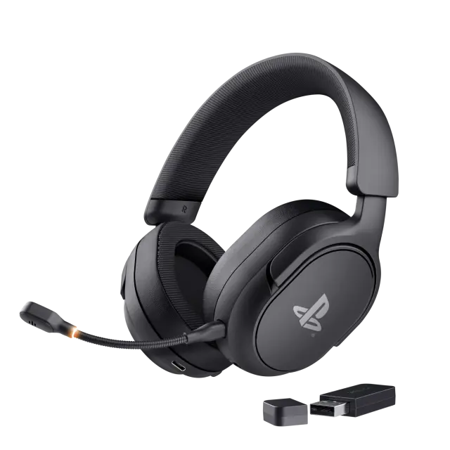 Los Trust Gaming GXT 499W Forta inalámbricos se conectan a PS5 mediante el receptor USB-A incluido, ofreciendo una latencia ultrabaja.