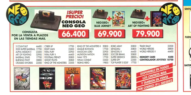 Precios de Neo Geo en España en 1993