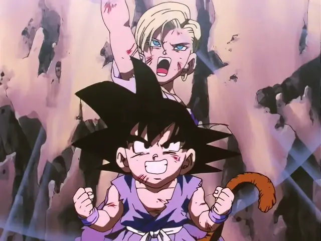 Goku y A-18 hacen equipo para matar a Super A-17 en Dragon Ball GT