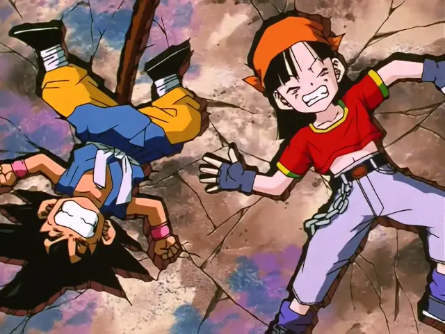 Goku y Pan se libran de la energía negativa de Ryan Shinron en Dragon Ball GT