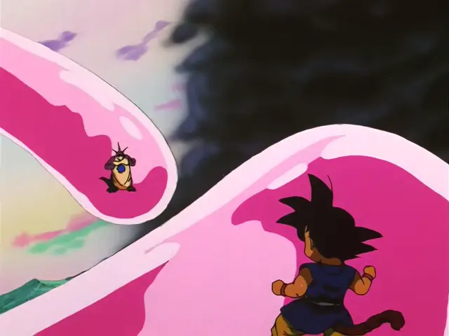 Goku destroza a un Uh Shinron moribundo con su Kame Hame Ha