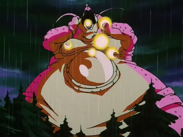 Goku destroza a un Uh Shinron moribundo con su Kame Hame Ha