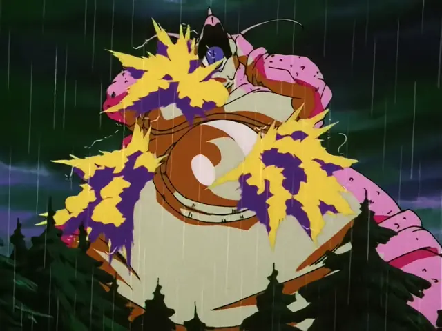 Goku destroza a un Uh Shinron moribundo con su Kame Hame Ha