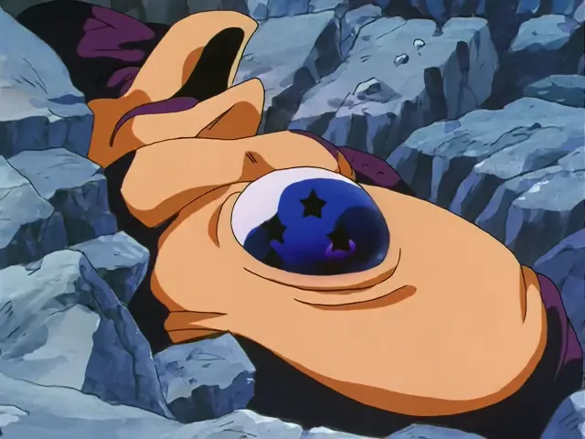 Goku destroza a un Uh Shinron moribundo con su Kame Hame Ha