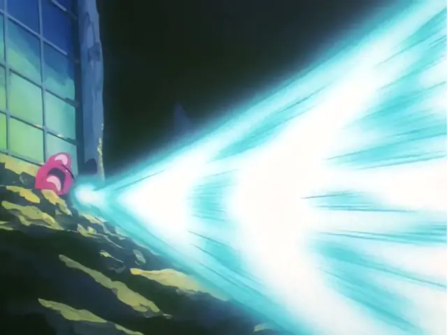 Goku destroza a un Uh Shinron moribundo con su Kame Hame Ha