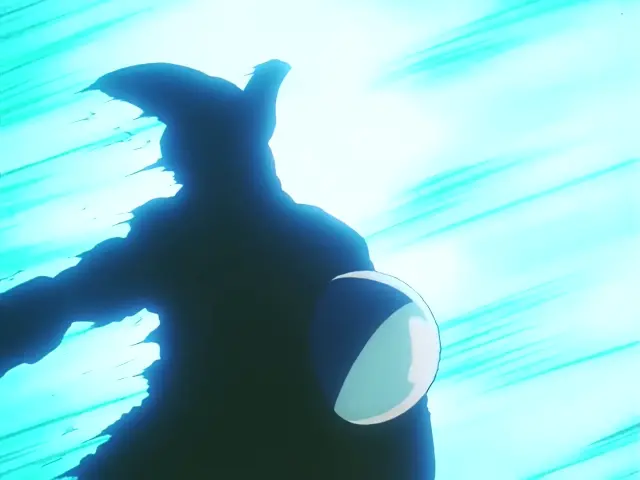 Goku destroza a un Uh Shinron moribundo con su Kame Hame Ha