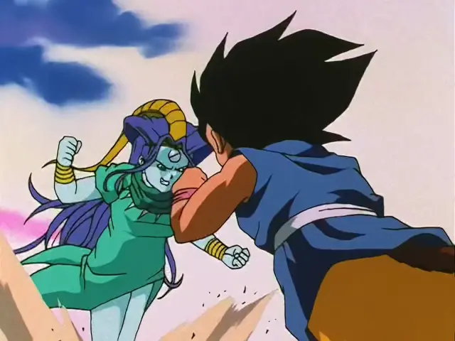 Goku lucha contra Ryu Shinron con la técnica de la peonza