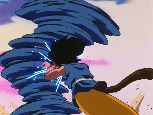Goku lucha contra Ryu Shinron con la técnica de la peonza