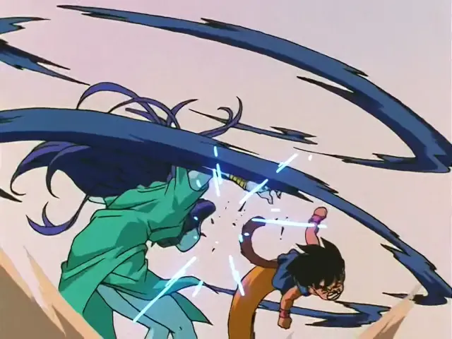 Goku lucha contra Ryu Shinron con la técnica de la peonza