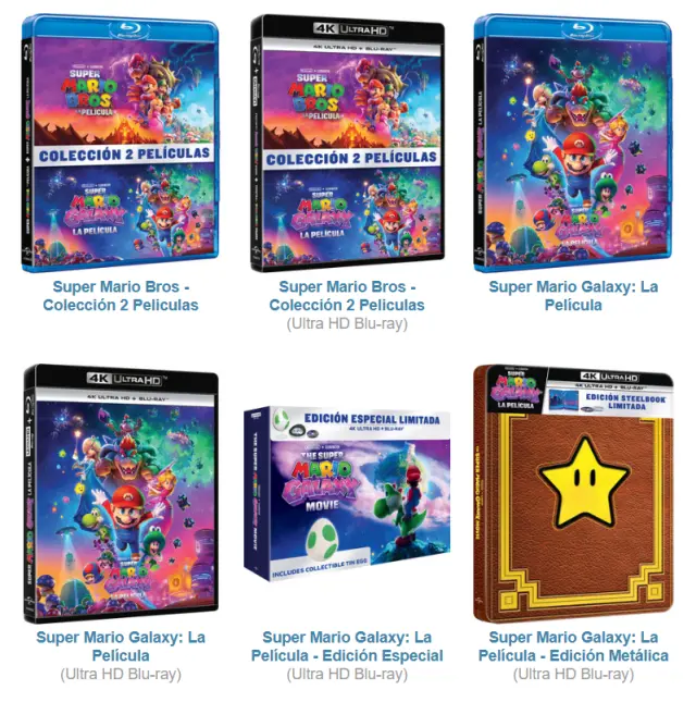 Todas las ediciones de la película de Super Mario Galaxy en España