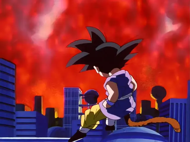 Goku lanza un Kame Hame Ha x10 contra Pan y Chi Shinron