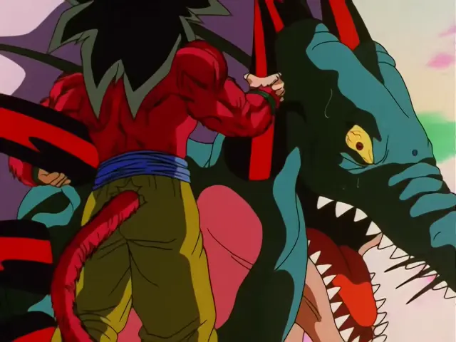 Goku lanza un Kame Hame Ha x10 contra Pan y Chi Shinron