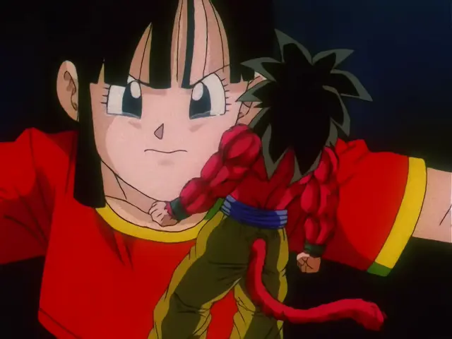 Goku lanza un Kame Hame Ha x10 contra Pan y Chi Shinron