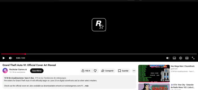 Reproducciones portada de GTA 6 en YouTube