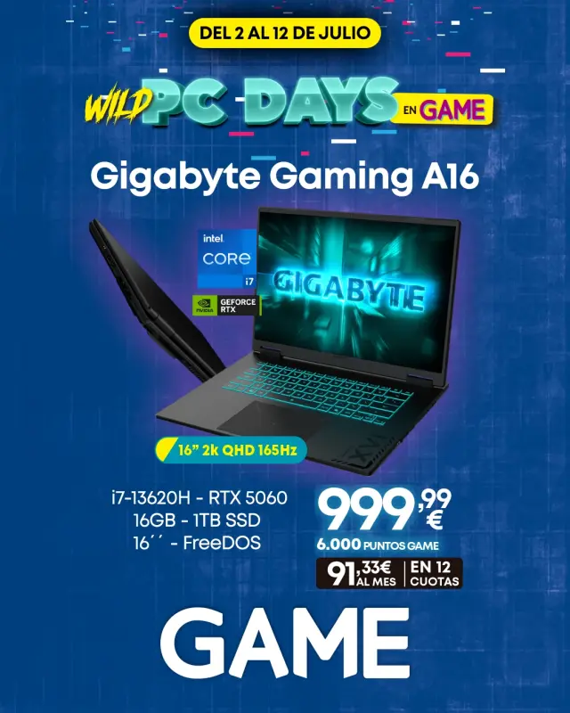 Wild PC Days en GAME - Portátil Gigabyte