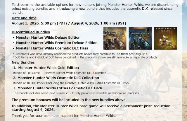 Monster Hunter Wilds bajará de precio y tendrá ediciones distintas desde el 4 de agosto