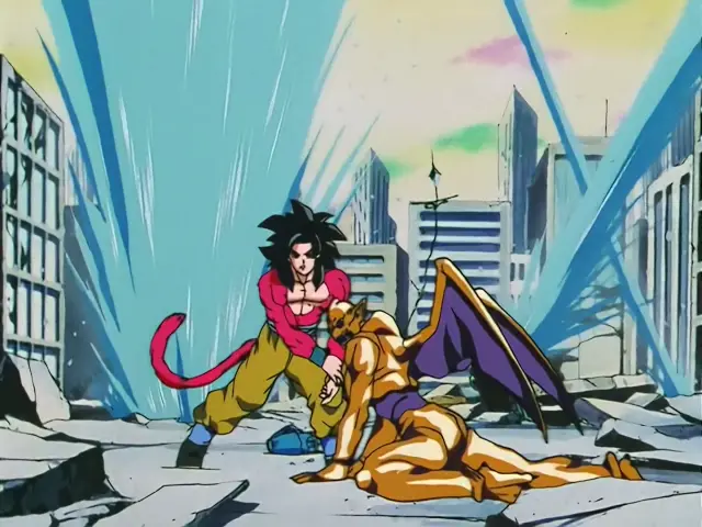 Ih Shinron se carga a Suu Shinron mientras protege a Goku ciego
