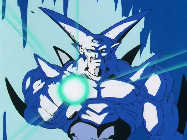 Ih Shinron se carga a Suu Shinron mientras protege a Goku ciego