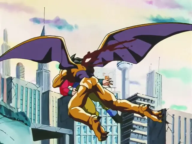 Ih Shinron se carga a Suu Shinron mientras protege a Goku ciego
