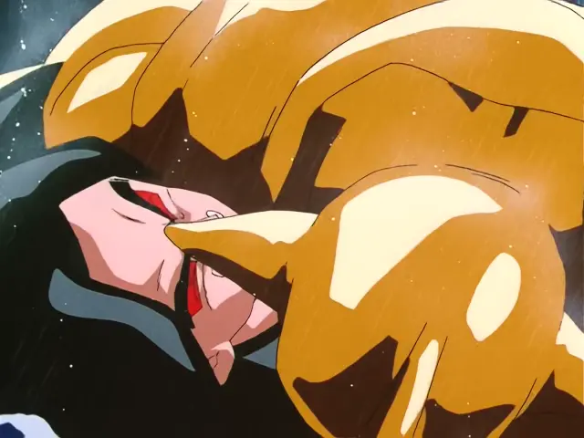 Ih Shinron se carga a Suu Shinron mientras protege a Goku ciego