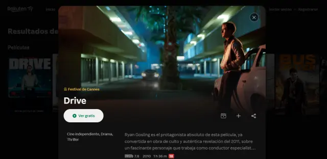 Drive, de Ryan Gosling, gratis y en castellano en Rakuten TV