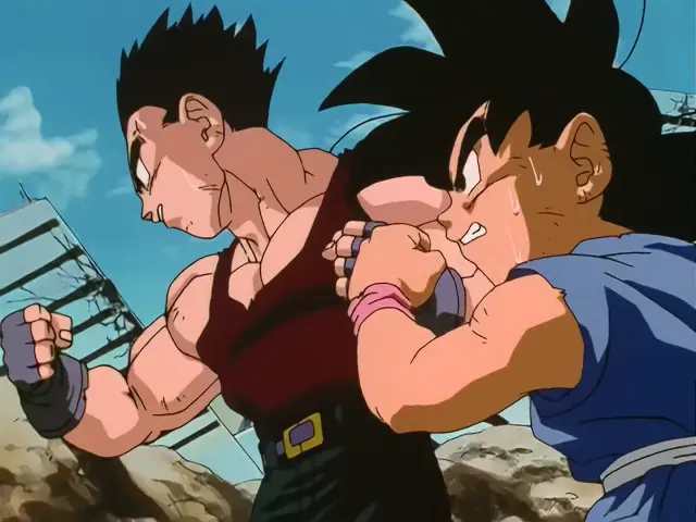 Ih Shinron arrasa a Goku con su bola de energía negativa