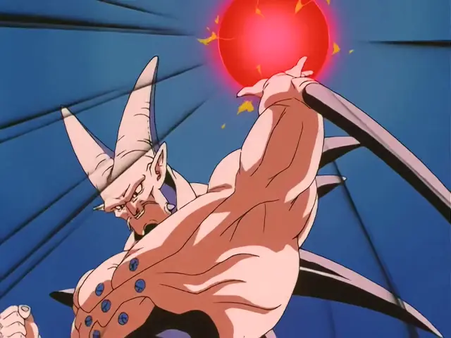 Ih Shinron arrasa a Goku con su bola de energía negativa