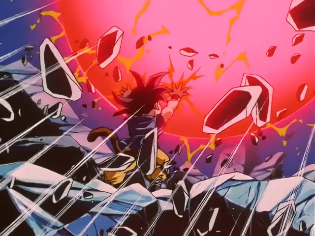 Ih Shinron arrasa a Goku con su bola de energía negativa